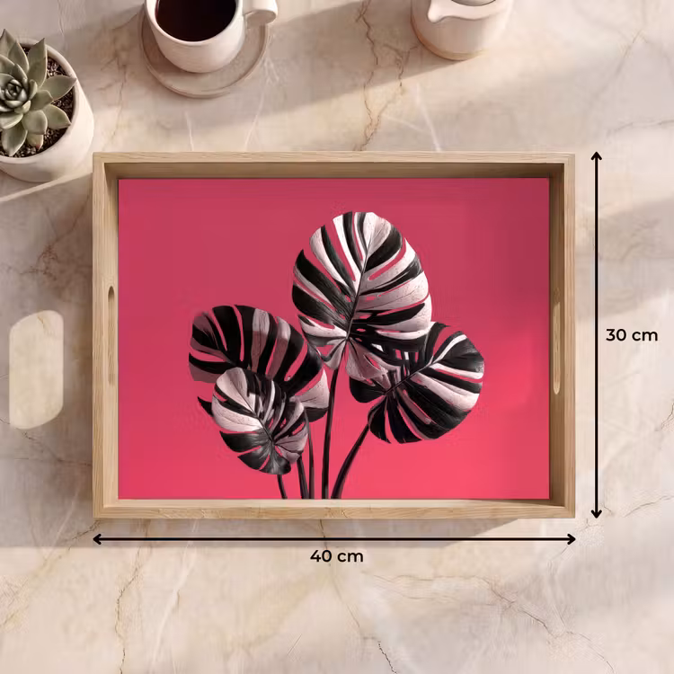 Plateau - Feuilles - Rond - Rose — 7