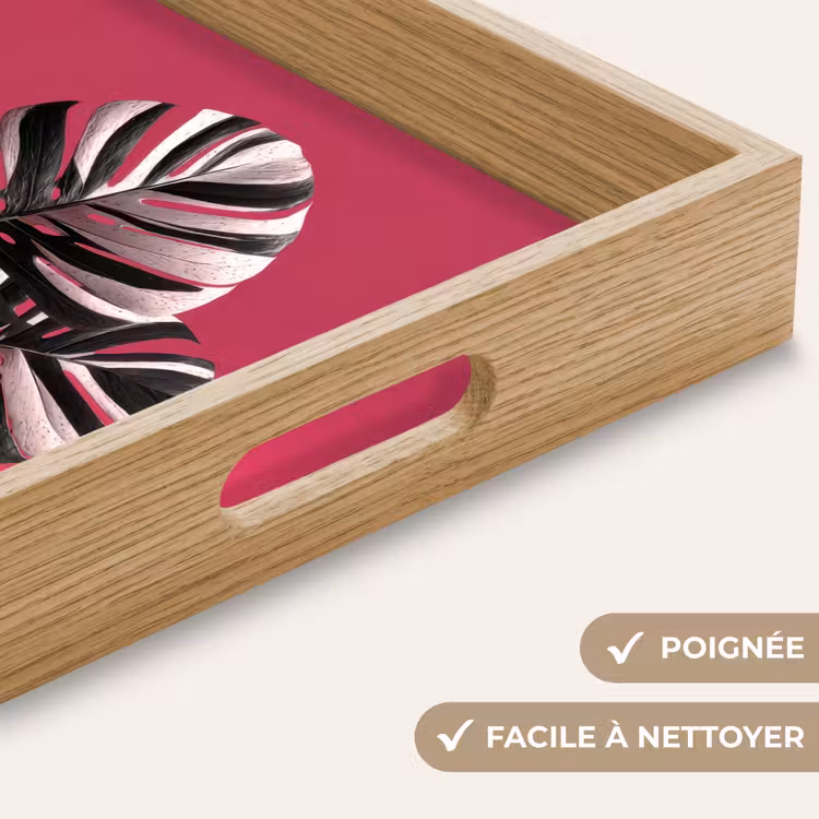 Plateau - Feuilles - Rond - Rose — 8