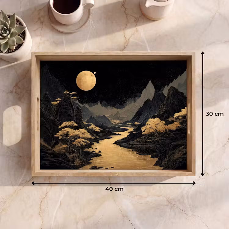 Plateau - Rivière dorée - Montagnes - Lune - Ciel étoilé — 7
