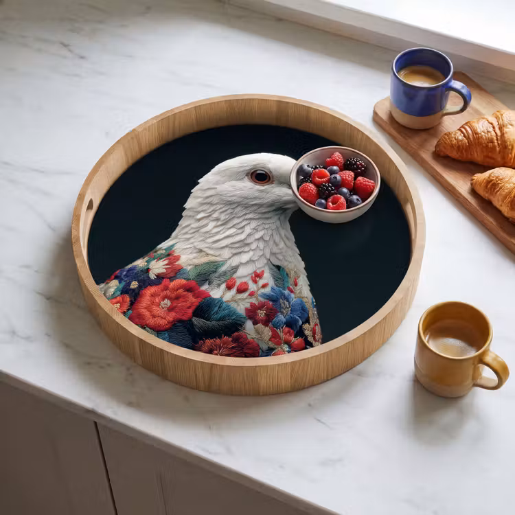 Plateau - Colombe - Fleurs - Blanc - Noir — 3