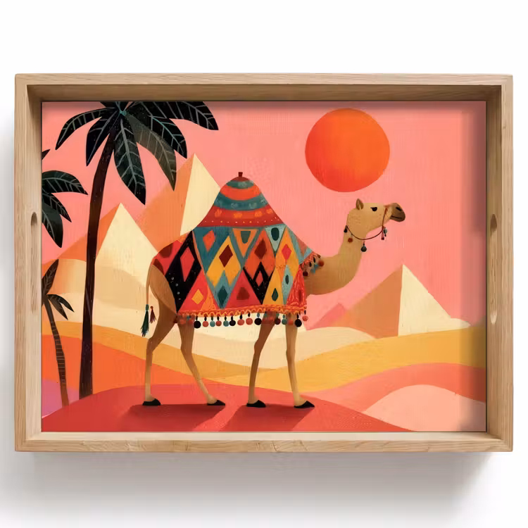 Plateau - Chameau - Pyramides - Soleil rouge — 1