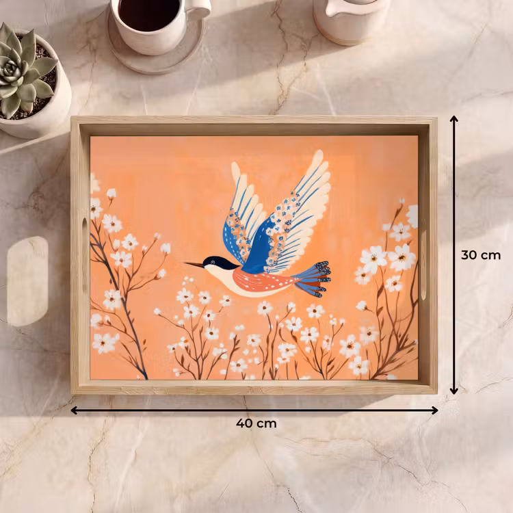 Plateau - Oiseau - Branches fleuries - Chaud - Coloré — 7