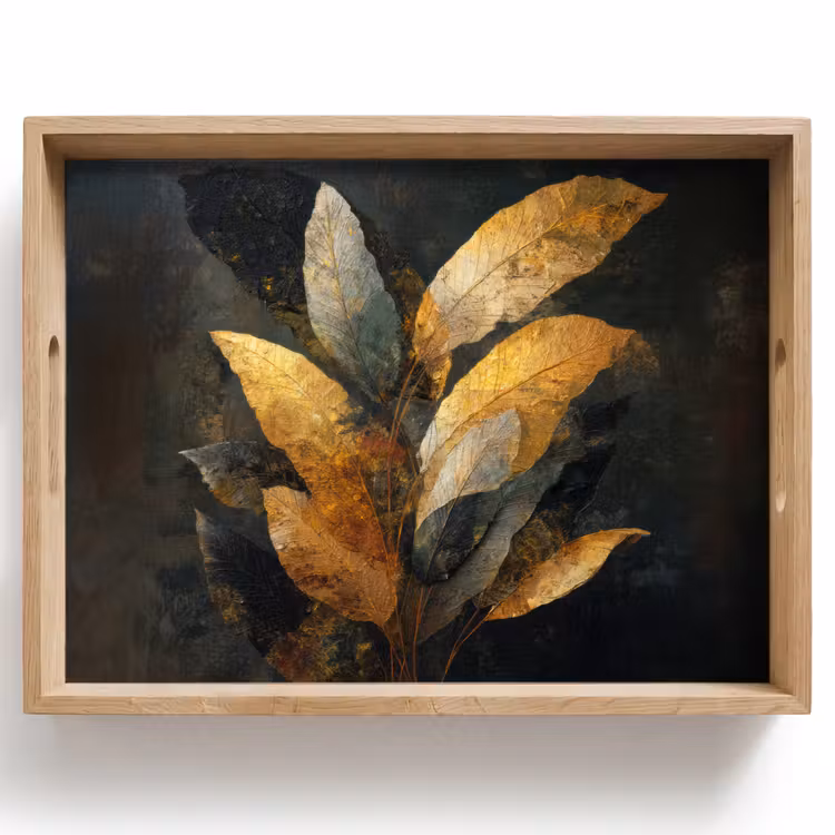 Plateau - Composition de feuilles d'or - Luxe botanique — 1