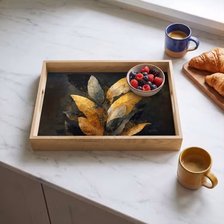 Plateau - Composition de feuilles d'or - Luxe botanique — 3