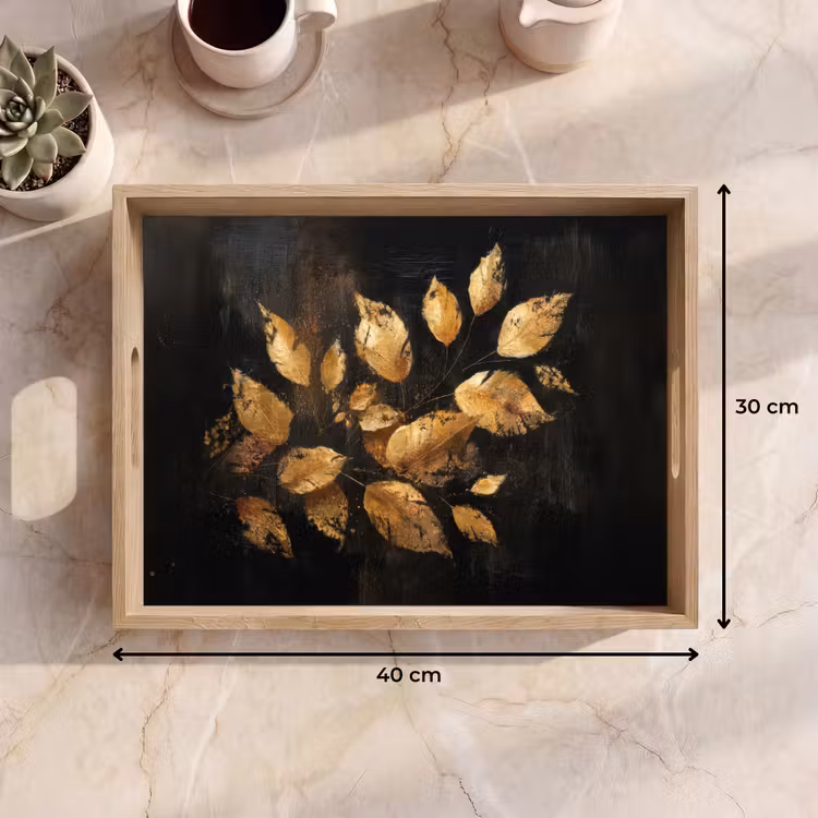 Plateau - Feuilles d'or sur fond sombre — 7