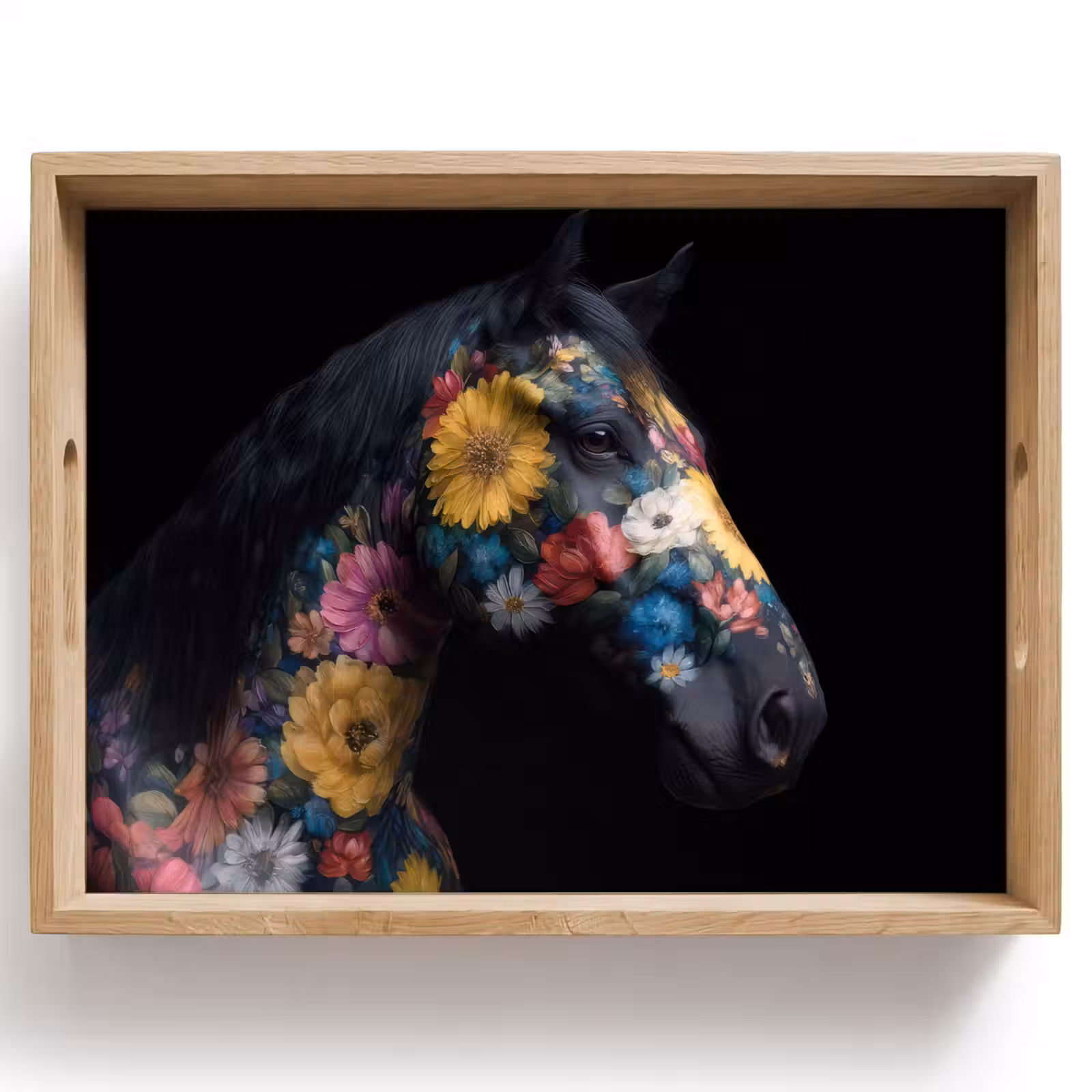 Plateau - Cheval - Fleurs - Noir — 1