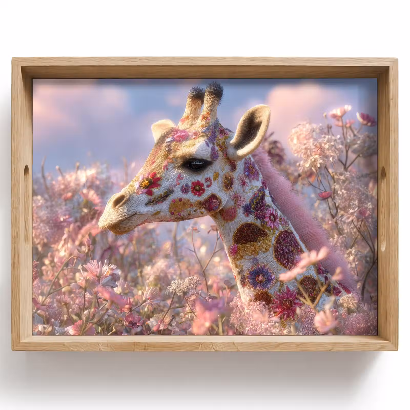 Plateau - Girafe - Fleurs - Rose — 1