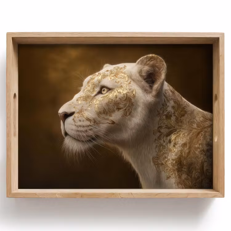 Plateau - Lionne - Fleurs - Blanc - Or — 1