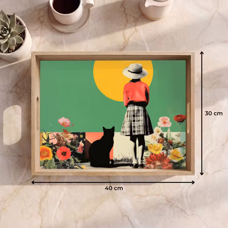 Plateau - Retro - Fille - Chat - Soleil — 7