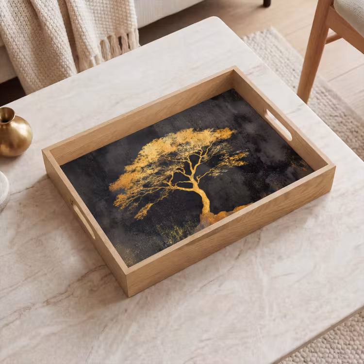 Plateau - Arbre - Peinture - Or - Abstrait — 2