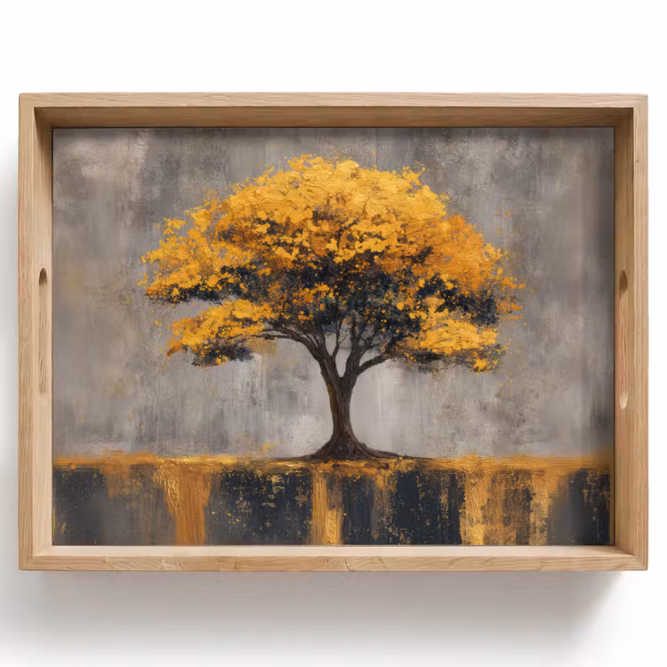 Plateau - Arbre - Feuilles - Or - Abstrait — 1