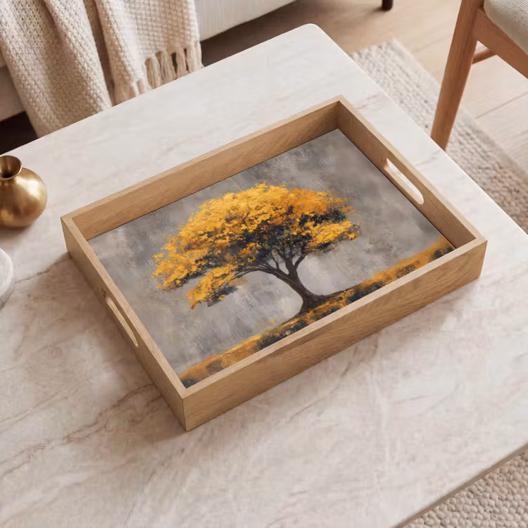 Plateau - Arbre - Feuilles - Or - Abstrait — 2