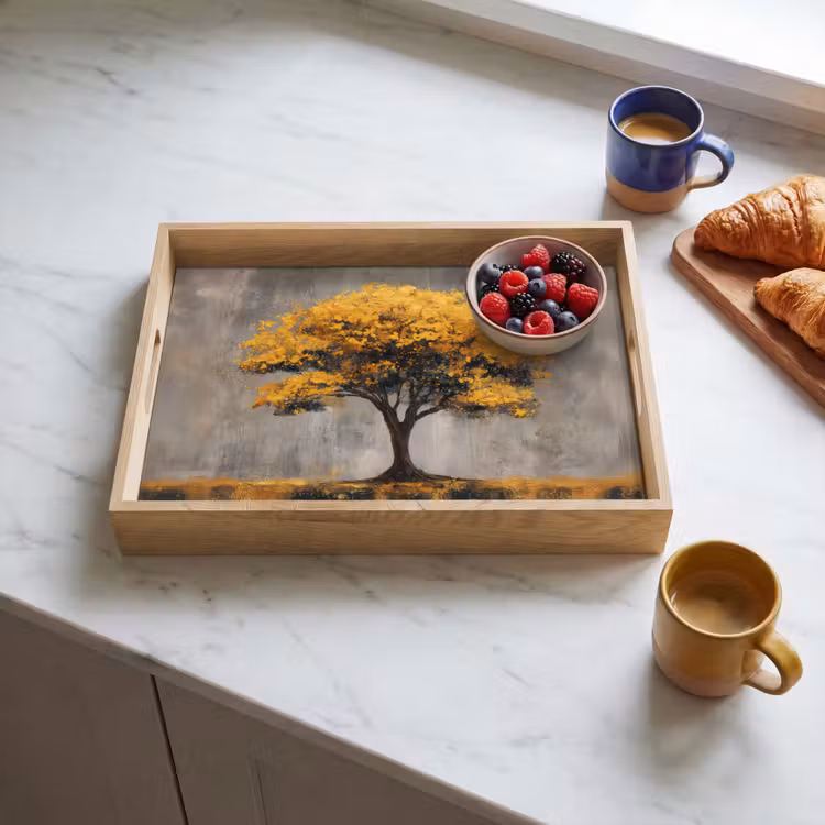 Plateau - Arbre - Feuilles - Or - Abstrait — 3