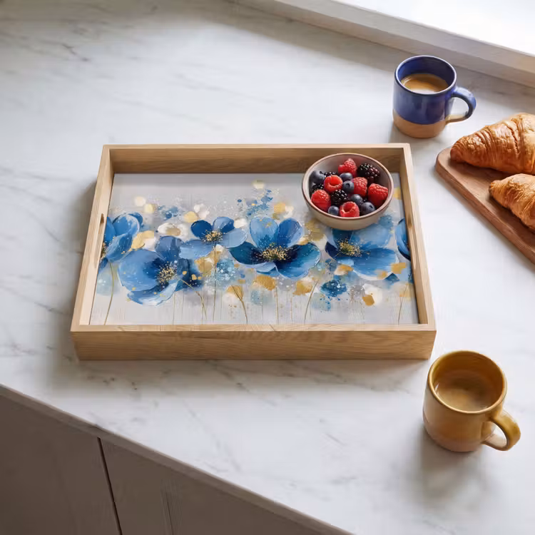 Plateau - Fleurs - Bleu - Abstrait — 3
