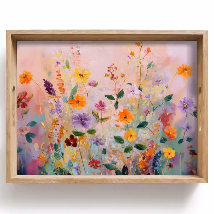 Plateau - Peinture - Fleurs - Abstrait - Coloré — 1
