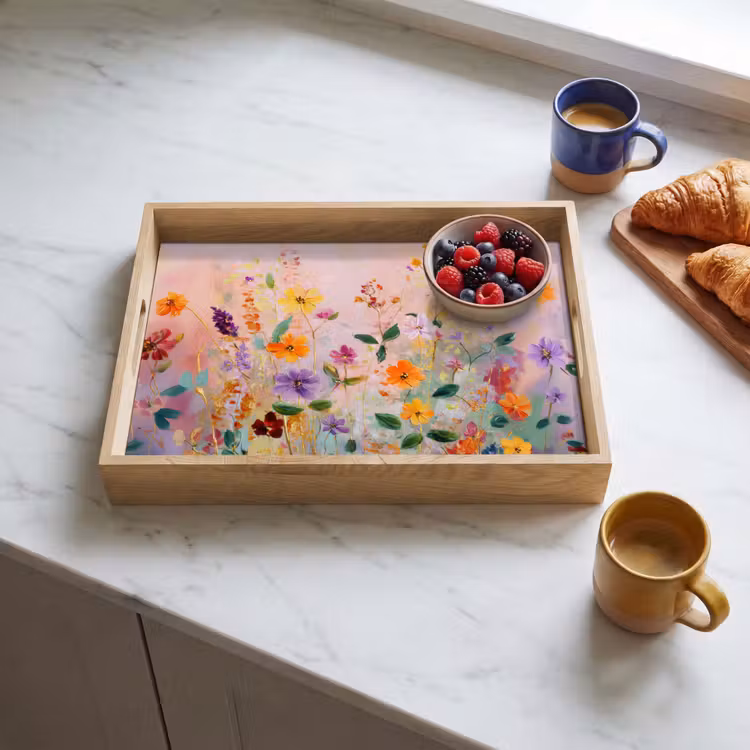 Plateau - Peinture - Fleurs - Abstrait - Coloré — 3