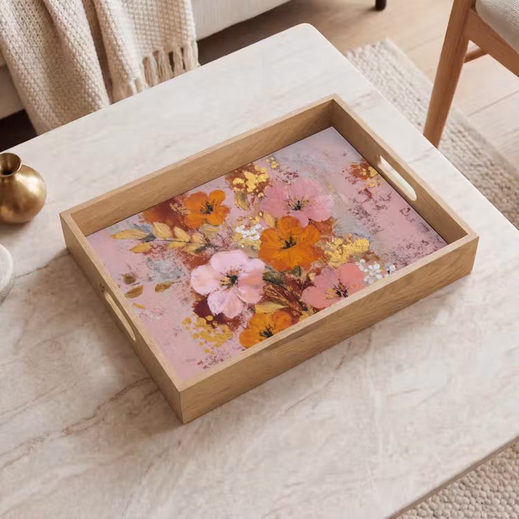 Plateau - Peinture - Fleurs - Rustique - Rose — 2