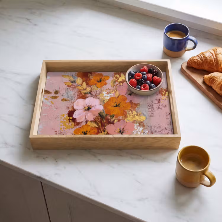 Plateau - Peinture - Fleurs - Rustique - Rose — 3