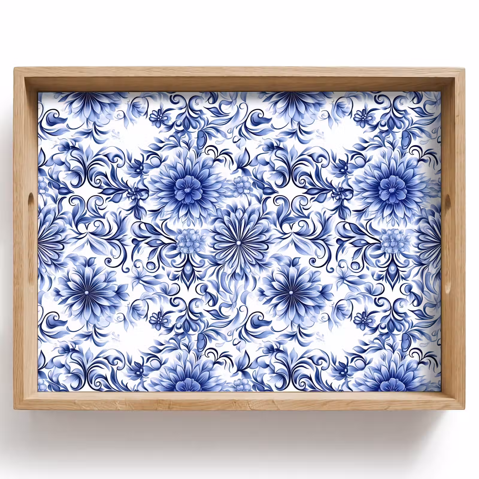 Plateau - Fleurs - Bleu - Motif - Blanc — 1