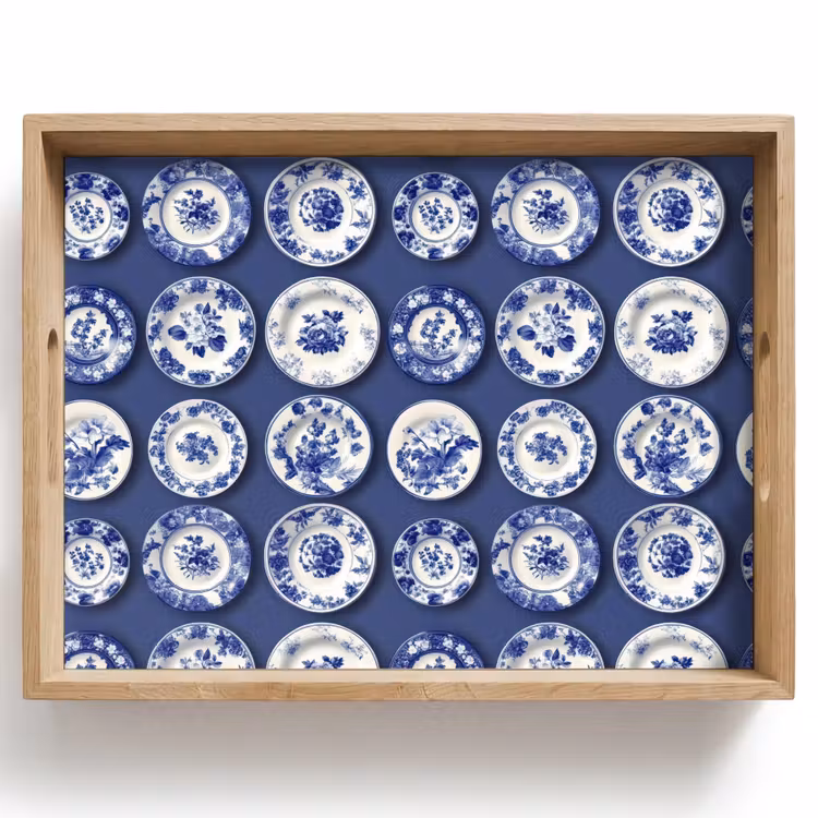 Plateau - Assiettes - Floral - Bleu — 1