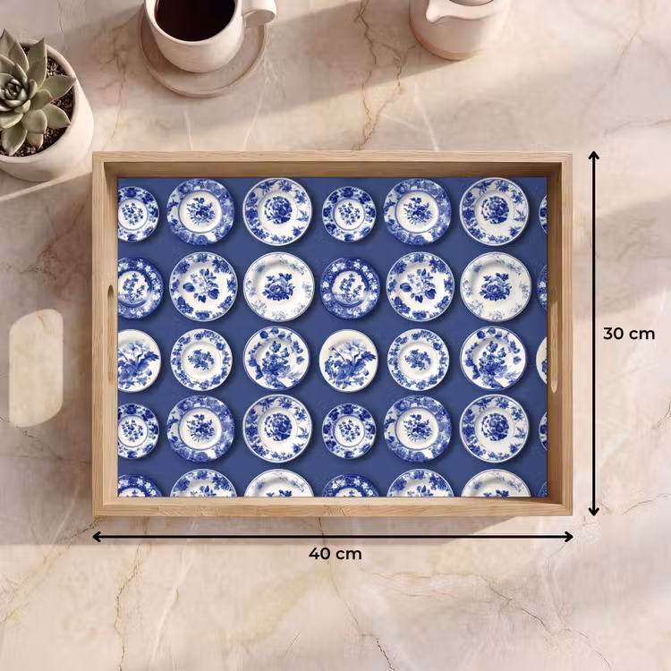 Plateau - Assiettes - Floral - Bleu — 7