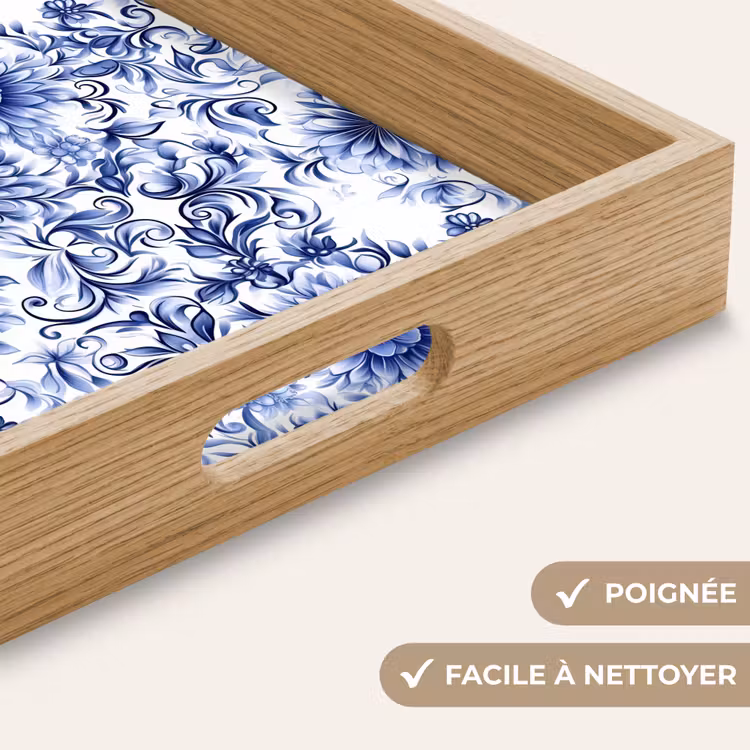 Plateau - Fleurs - Bleu - Motif - Blanc — 8
