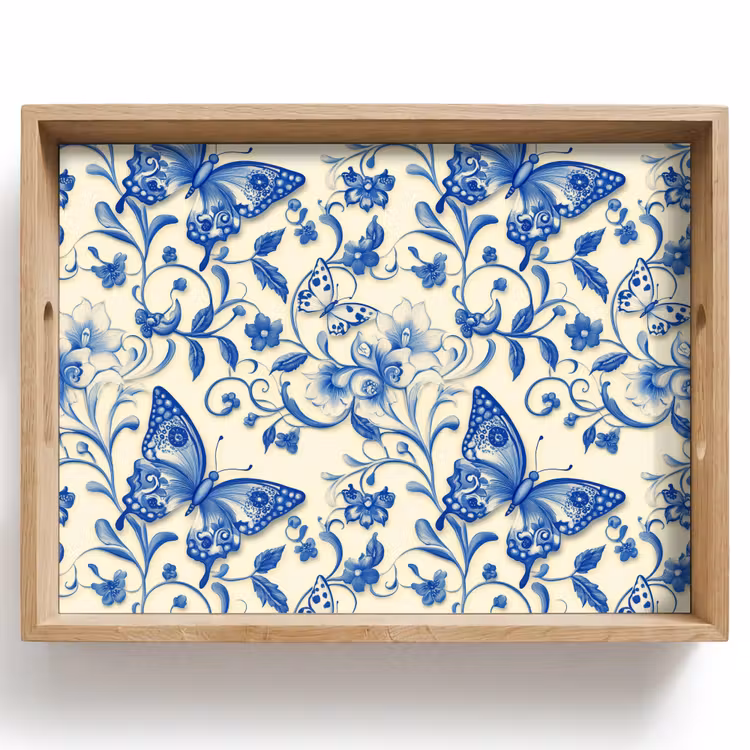 Plateau - Papillons - Fleurs - Bleu - Botanique — 1