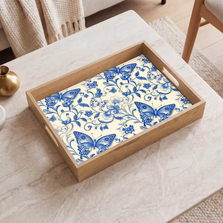Plateau - Papillons - Fleurs - Bleu - Botanique — 2