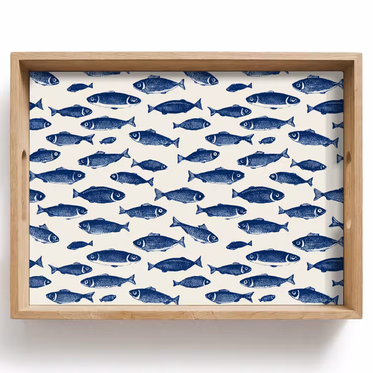 Plateau - Poisson - Motif - Bleu - Blanc — 1