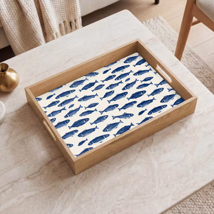 Plateau - Poisson - Motif - Bleu - Blanc — 2