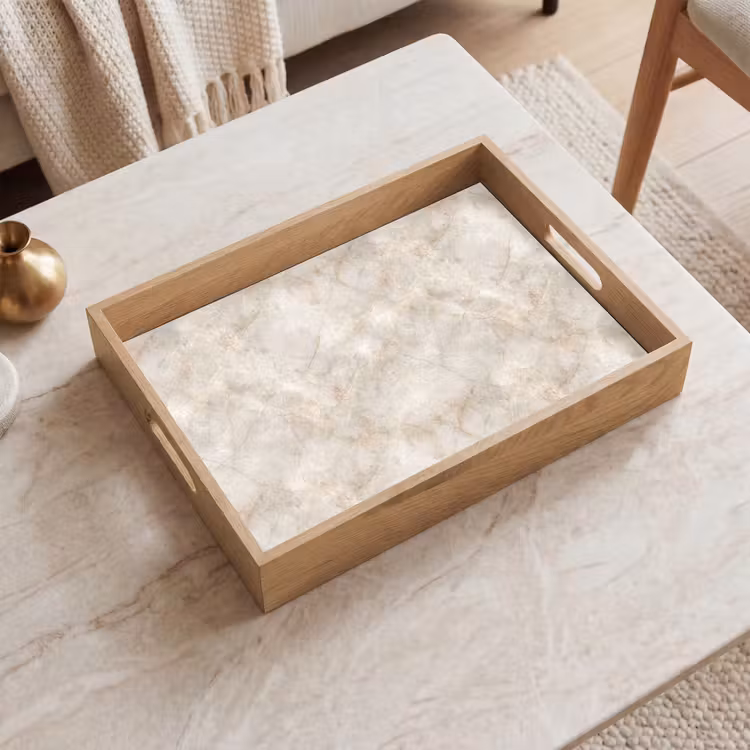 Plateau - Beige clair - Veines brun doré - Marbre — 2