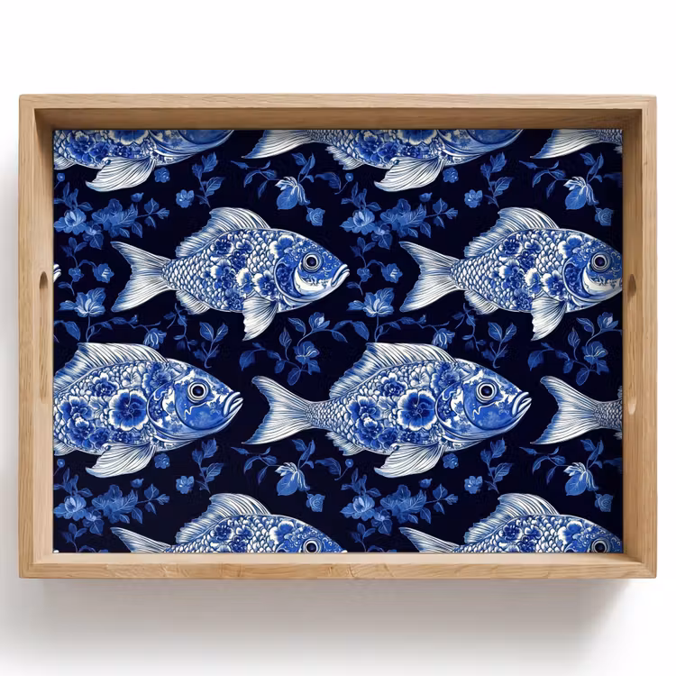 Plateau - Poissons - Fleurs - Bleu — 1