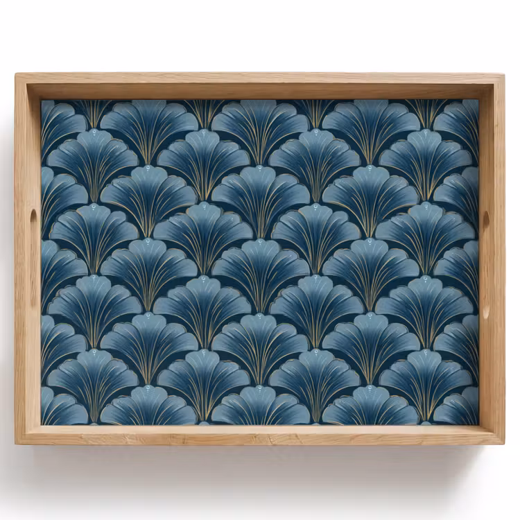 Plateau - Motif - Feuille de ginkgo - Bleu — 1