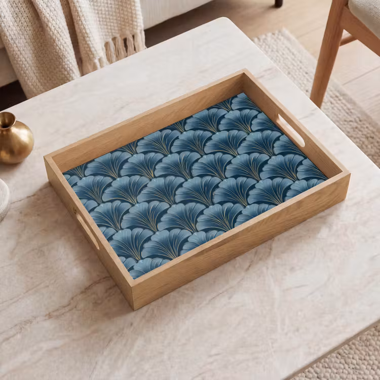 Plateau - Motif - Feuille de ginkgo - Bleu — 2