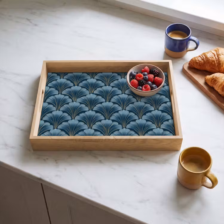 Plateau - Motif - Feuille de ginkgo - Bleu — 3