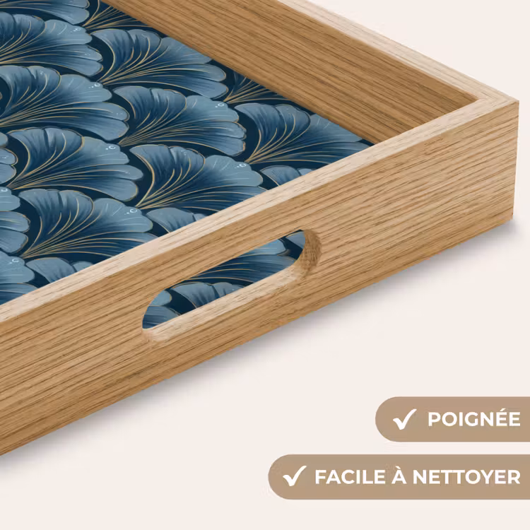 Plateau - Motif - Feuille de ginkgo - Bleu — 8