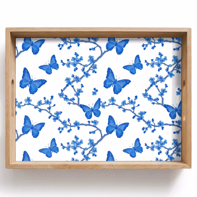 Plateau - Papillon - Fleurs - Bleu — 1