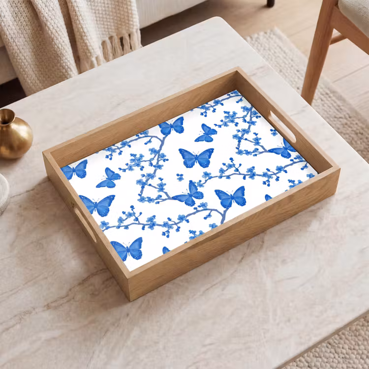 Plateau - Papillon - Fleurs - Bleu — 2