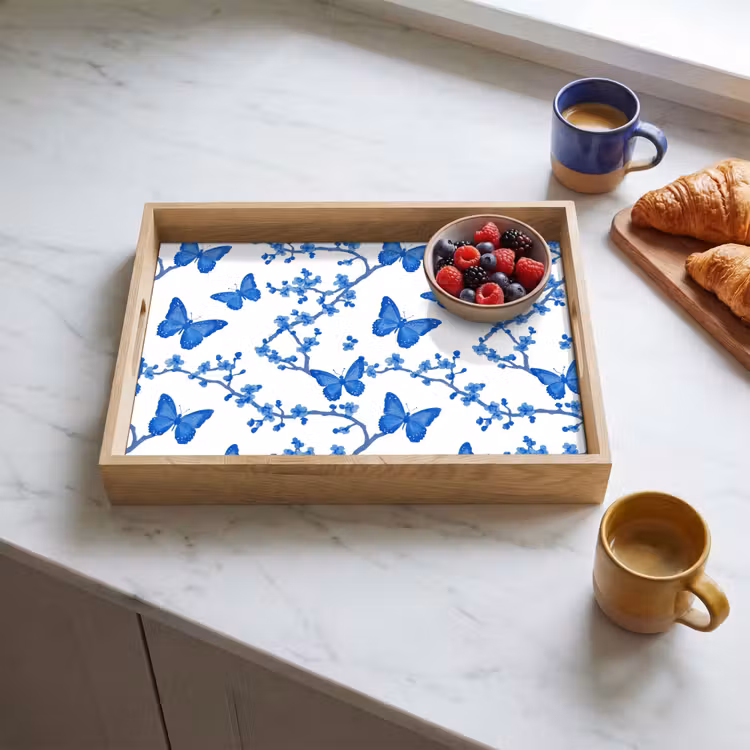 Plateau - Papillon - Fleurs - Bleu — 3