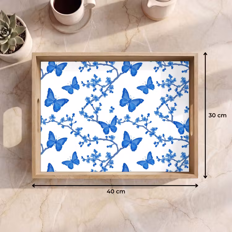 Plateau - Papillon - Fleurs - Bleu — 7