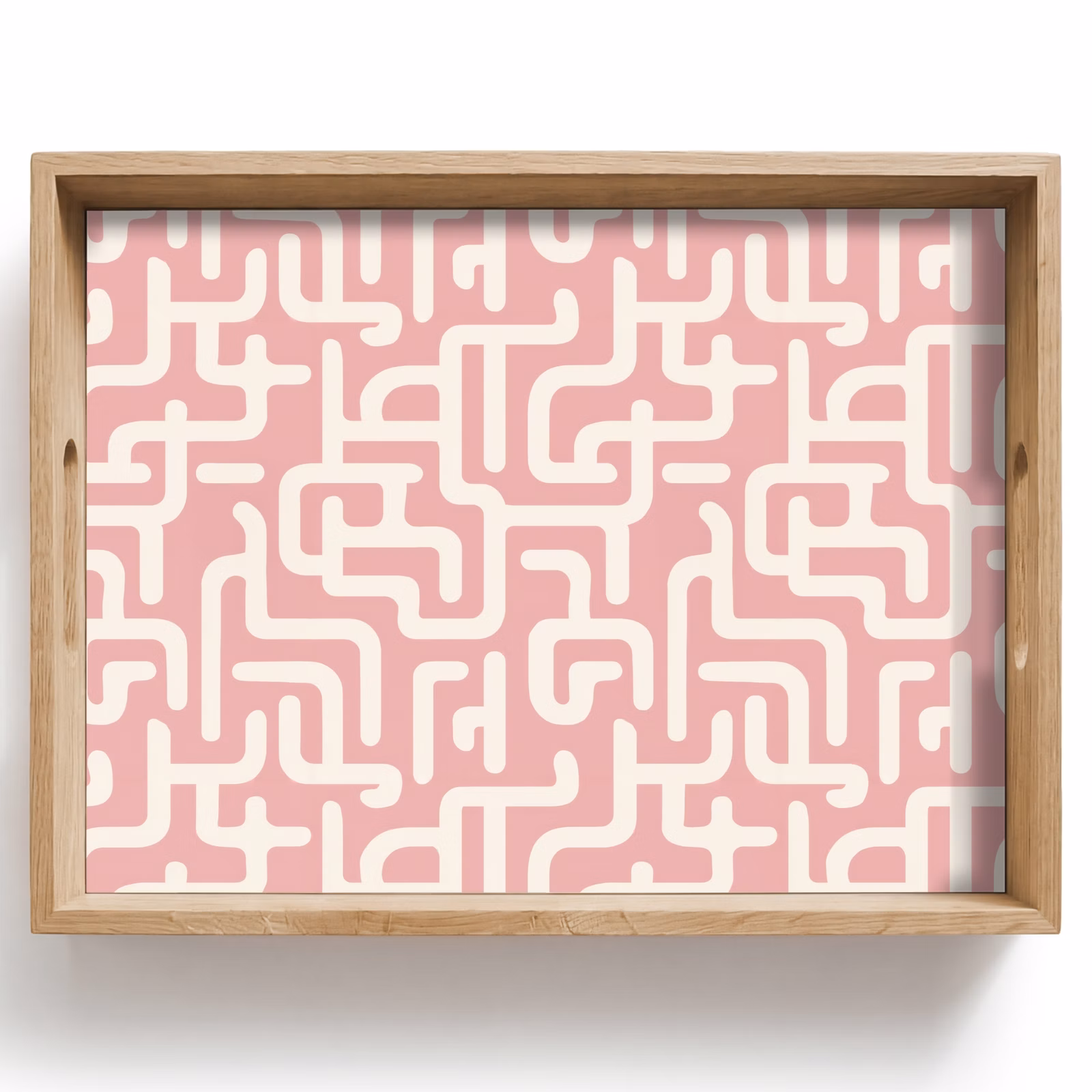 Plateau - Motif de labyrinthe - Rose - Blanc - Abstrait — 1