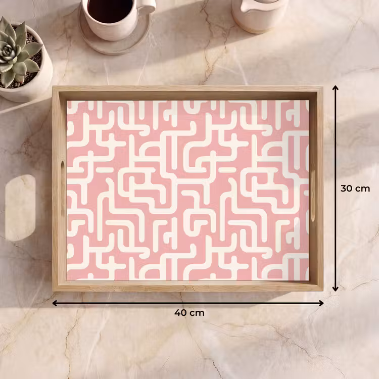 Plateau - Motif de labyrinthe - Rose - Blanc - Abstrait — 7
