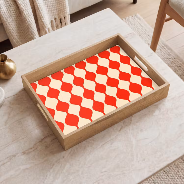Plateau - Motif ondulé - Rétro - Rouge - Beige — 2