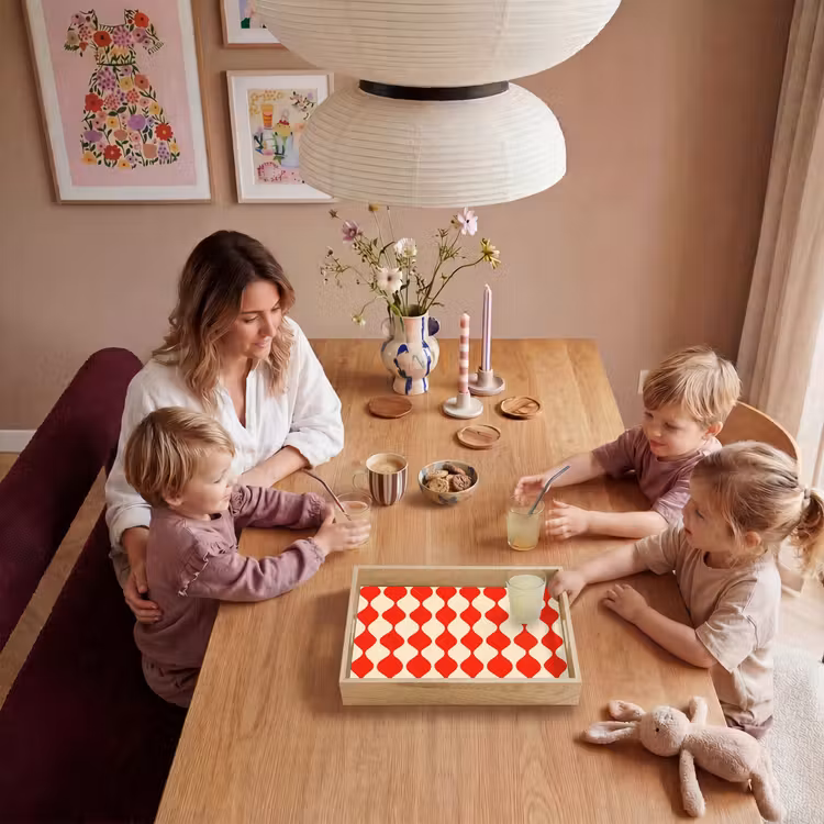 Plateau - Motif ondulé - Rétro - Rouge - Beige — 5