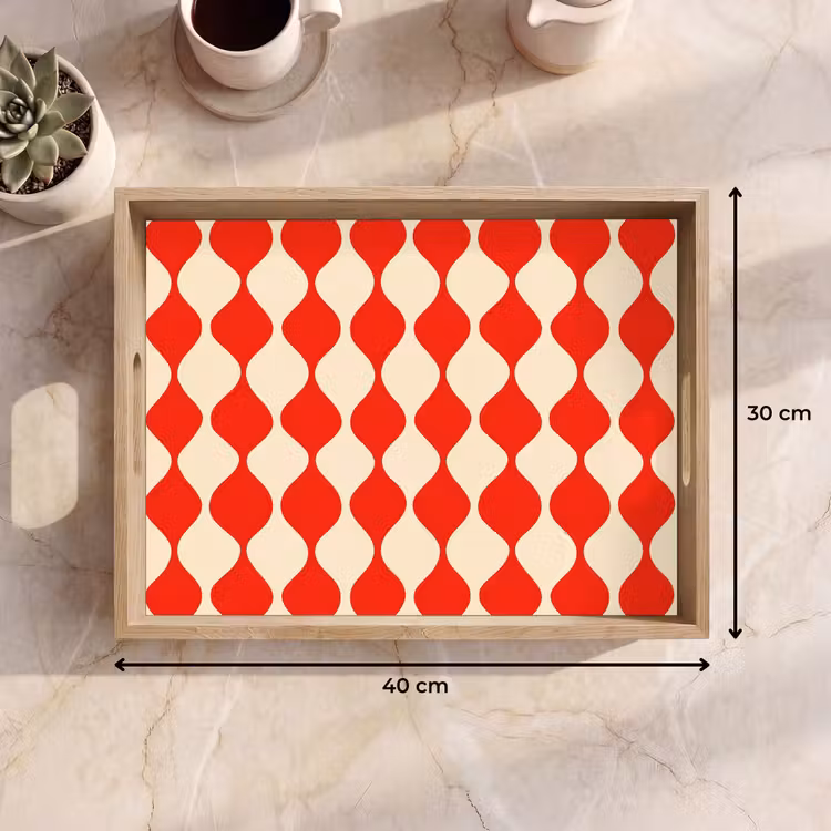 Plateau - Motif ondulé - Rétro - Rouge - Beige — 7