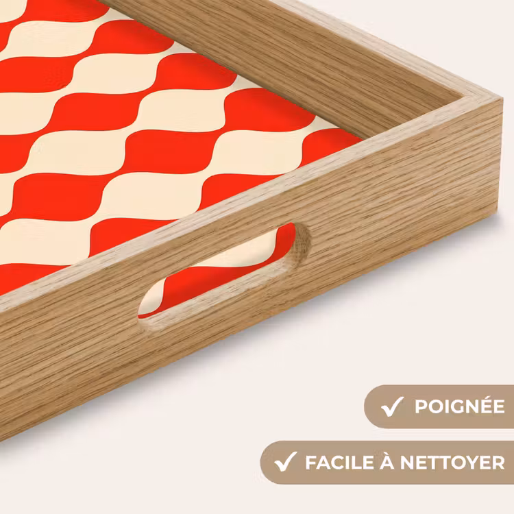 Plateau - Motif ondulé - Rétro - Rouge - Beige — 8