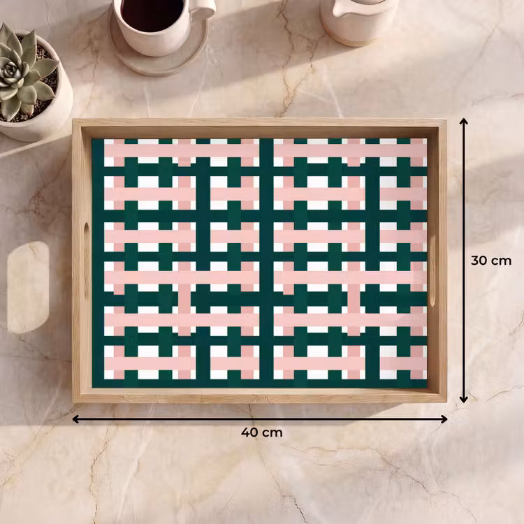 Plateau - Motif tressé - Vert - Rose - Graphique — 7