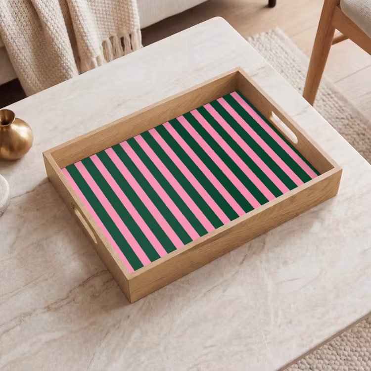Plateau - Rayures verticales - Vert - Rose — 2