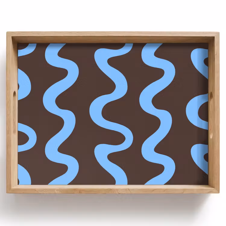 Plateau - Lignes sinueuses - Bleu - Marron - Minimaliste — 1