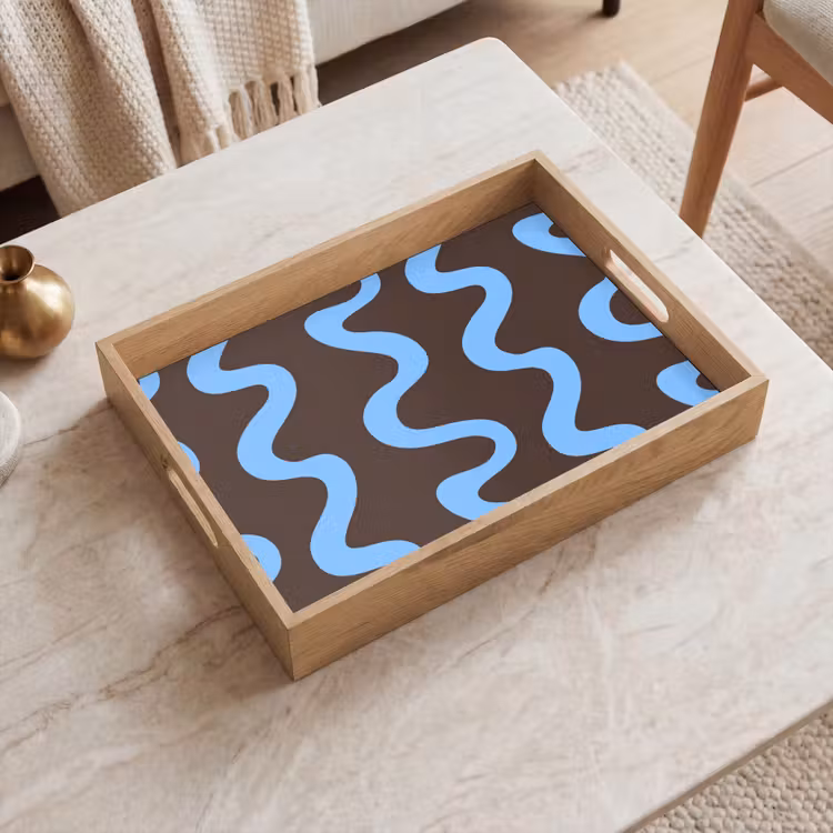 Plateau - Lignes sinueuses - Bleu - Marron - Minimaliste — 2